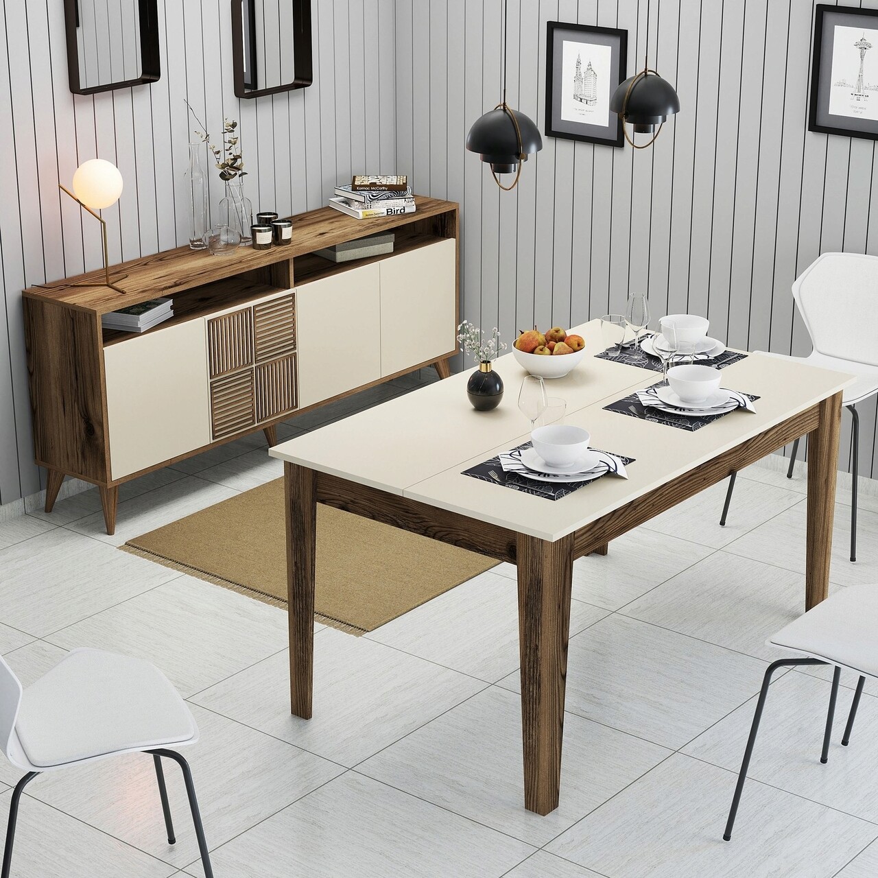 Set mobilier living, Hanah Home, Milan 525, Maro/Crem - imagine 5